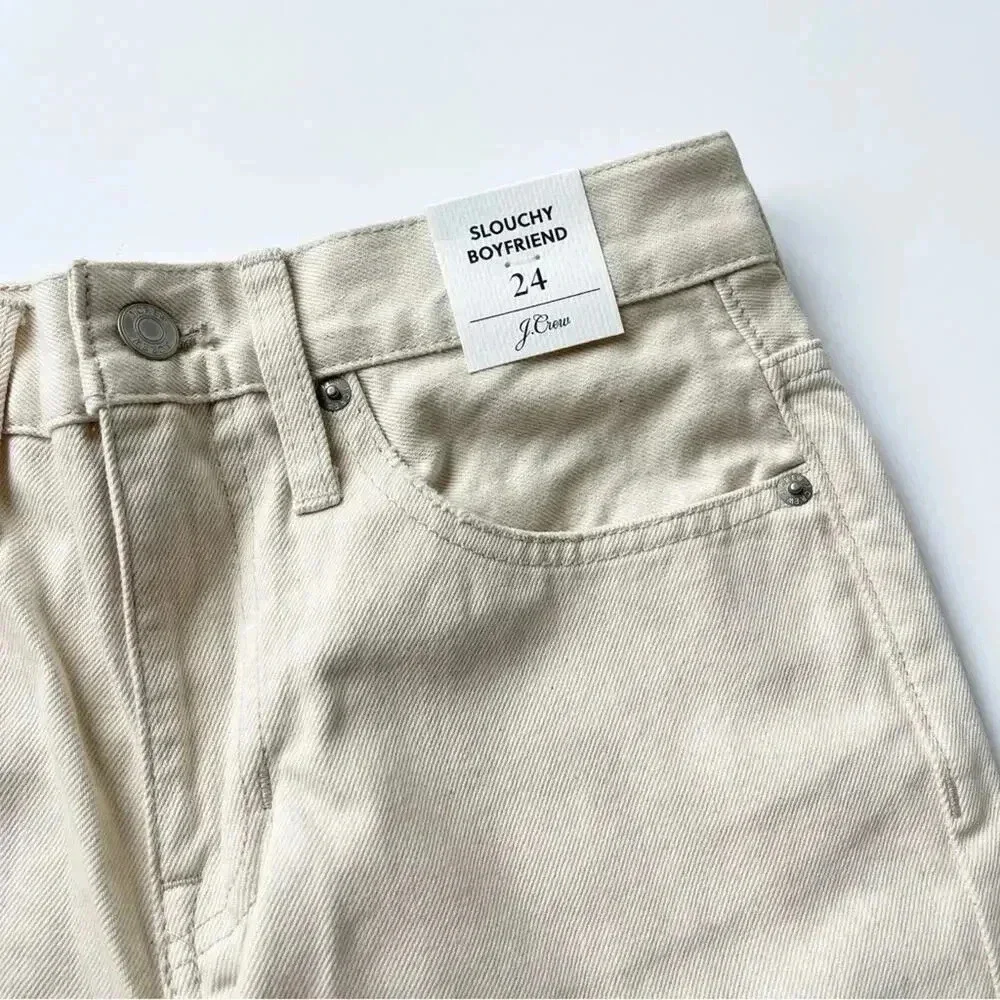 J. Crew Slouchy Boyfriend Jean in Ecru Natural 100% Cotton Size 24 NWT